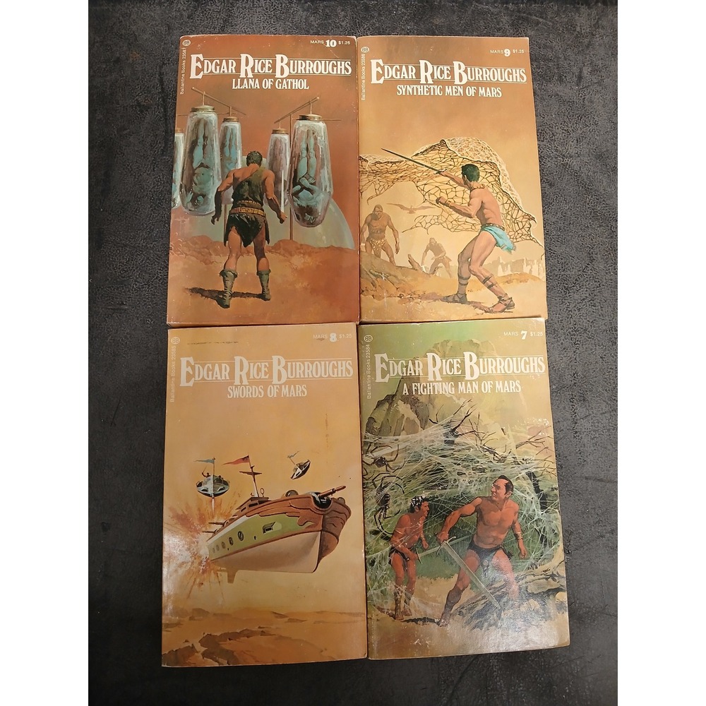Edgar Rice Burroughs Mars Series 4 Book Lot Ballantine Book 7 8 9 10 John Carter